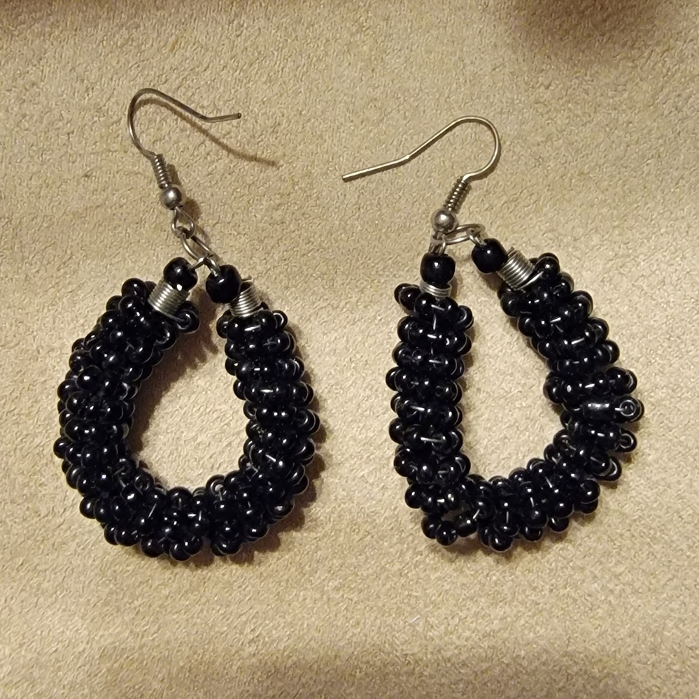 Black beaded necklace and earrings